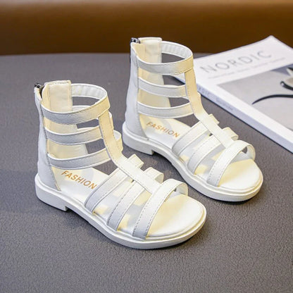 Girls Sandals 2026 Summer Kids Gladiator Sandals Boots  Roma Shoes Narrow Band Princess Shoes For Child Baby Black white
