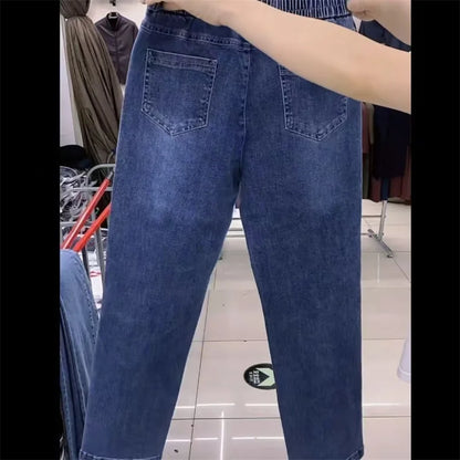 Women's Spring Autumn Wild Elastic Waist Straight Ankle-Length Pants