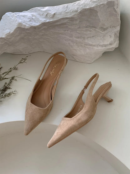 Women Sandals Pointed Toe Elegant Low-heel Shoes Summer Fashion Slingback Woman Mules Shoes Pumps Dress Shoes