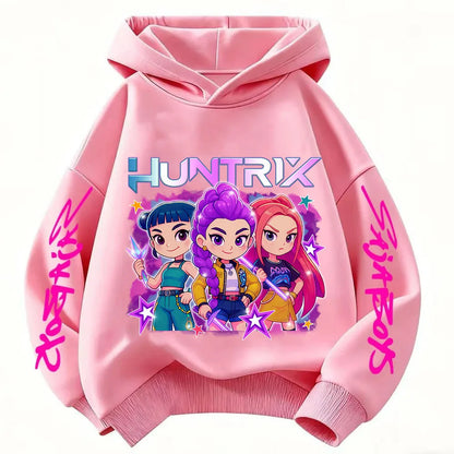 2026 KPop Demon Hunter Cartoon Girls Boy Hooded Sweatshirt Warm Children's Korean Wave Fashion Casual Tops Casual Girls Clothing