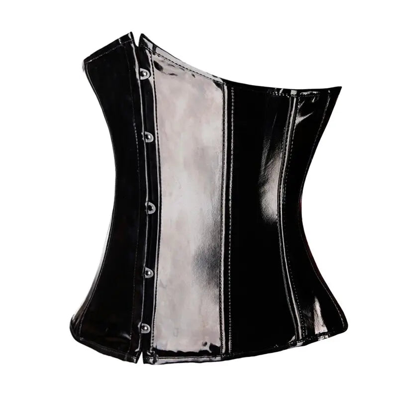 Black Glossy PVC Vinyl Underbust Corset Top for Women Push Up Bustier Goth Punk Waist Cincher Body Shaper Plus Size Sexy Korsett