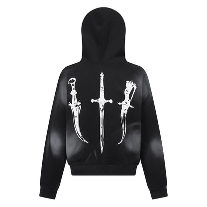 Retro Hooded Sweatshirt Loose Fitting Men's and Women's Pullover Fashionable Street Style Printed Vintage Fur Collar Sweatshirt