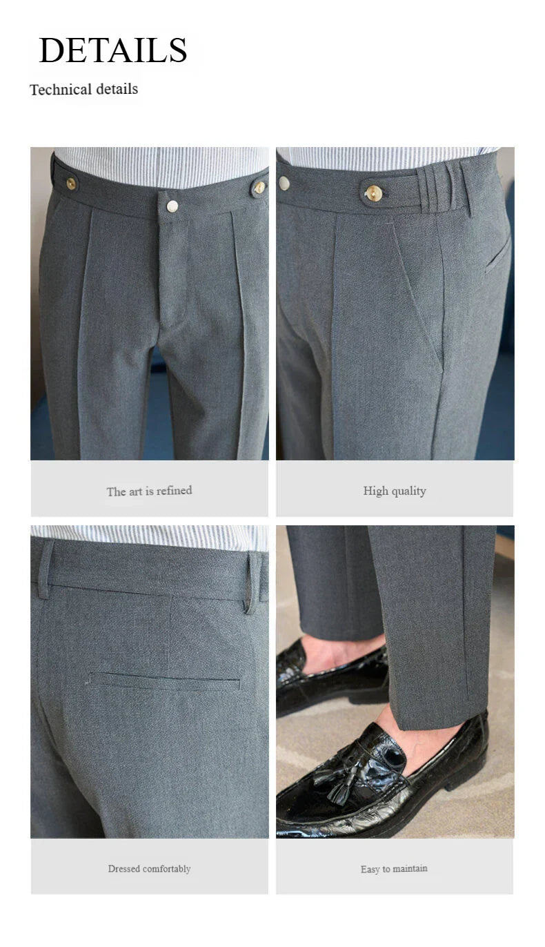 Men's Classic Black Dress Pants with Double Button Waistband, Perfect for Formal and Business Occasions Adjustable Waist.28-38