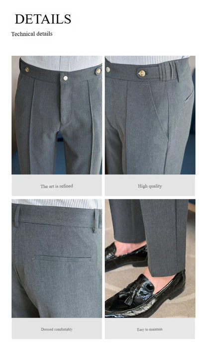 Men's Classic Black Dress Pants with Double Button Waistband, Perfect for Formal and Business Occasions Adjustable Waist.28-38