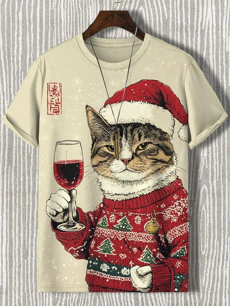 Men's Animal Funny Cat Printed T Shirt Short Sleeve Tees Tops 3D Print O-Neck Shirts Party Summer Casual Men's Clothing Apparel