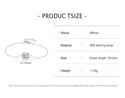 925 Sterling Silver Luxury Dazzling Rectangle1Ct Zirconia Link Chain Charm Bracelet For Women Wedding Engagement Jewelry