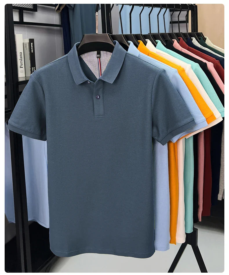 100% pure cotton high-end short sleeve polo shirt men's summer fashion new breathable Korean business casual golf brand T-shirt