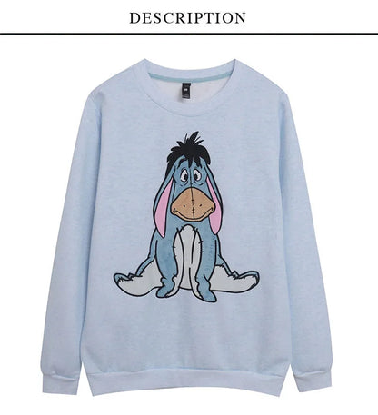 Eeyore Embroidery Fleece Sweatshirt Women O Neck Long Sleeve Casual Pullover Tops Female Cute Cartoon Jumper Streetwear