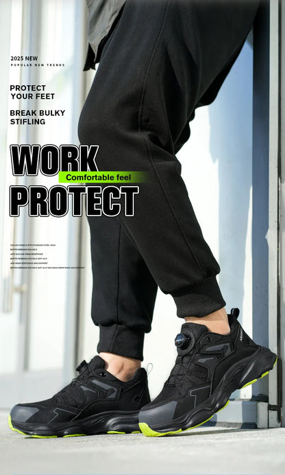 Rotating Button Safety Shoes Men Steel Toe Sneaker Work Shoes Man Puncture Proof Work Safety Boots Black Protective Shoes