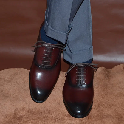 Italian Classic Mens Oxford Dress Shoes Genuine Leather Lace-up Plain Toe Burgundy Black Business Wedding Formal Shoes for Men