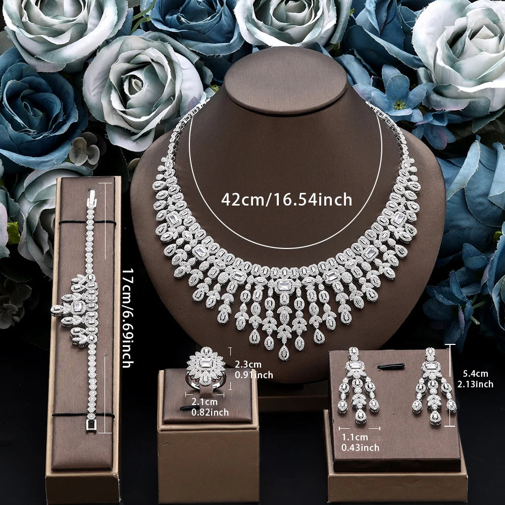 Luxury 4 Pieces Bridal Wedding Jewelry Set for Women Sparkling Cubic Zirconia Nigeria Bride Accessories