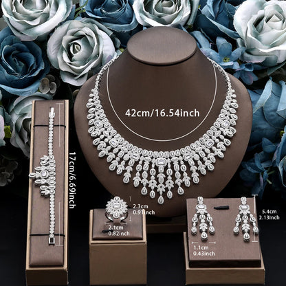 Luxury 4 Pieces Bridal Wedding Jewelry Set for Women Sparkling Cubic Zirconia Nigeria Bride Accessories