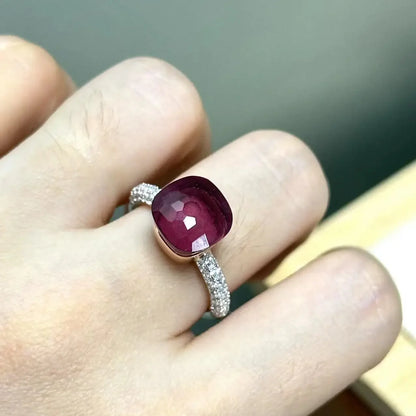 10.6mm S925 Ring Silver Rose Gold Metal 32 Colors Candy Style Zircon Crystal Ring for Women Fine Jewelry Party Gift Trendy Ring