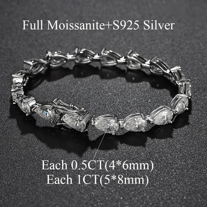 Full Moissanite Tennis Bracelet For Women S925 Sterling Silver Pear Lab Diamond Sparkling Luxury Fine Jewelry