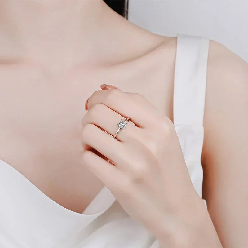 0.6 Carat Princess Moissanite Engagement Ring Women Proposal Bridal Rings Sterling Silver Wedding Band with Certificate