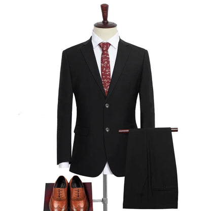 Plus Size Men‘s Suits Elegant Single Breasted Business Jacket Pants For Host Groom Groomsmen Grey Black Navy 2-Piece Suit Set