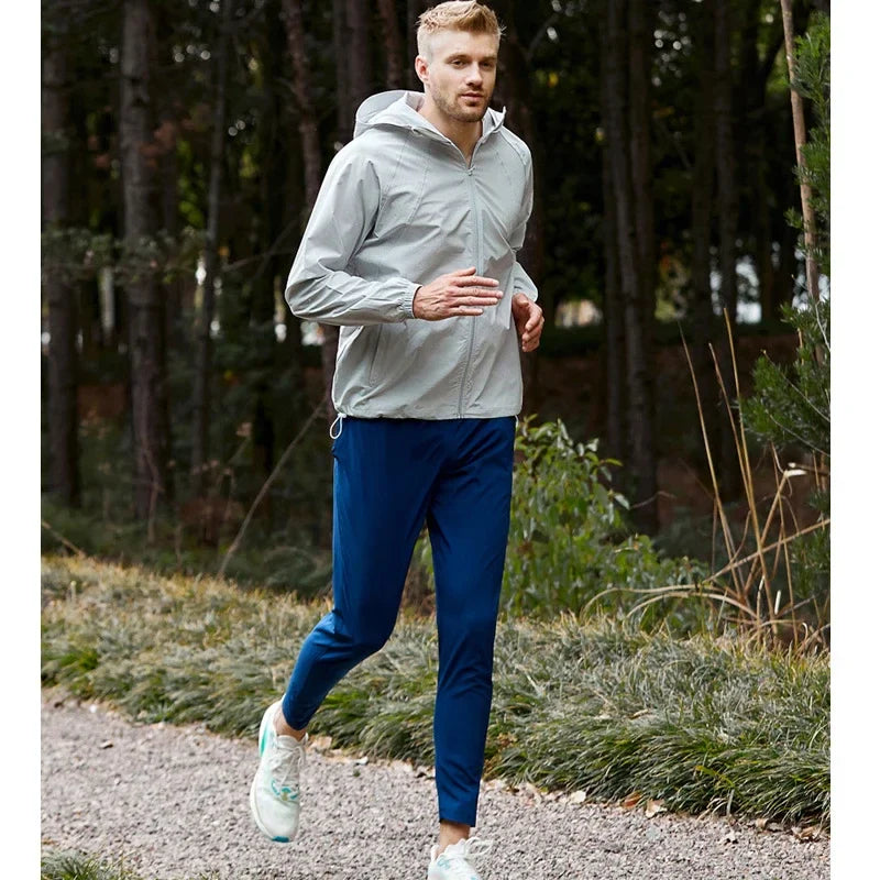 Lightweight Quick Dry Ice Silk Marathon Running Pants with Around waist Pack Breathable Workout Fitness Jogging Sport Trousers