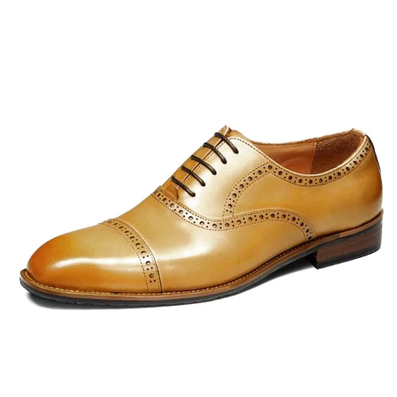 High Quality Genuine Leather Formal Shoes For Men New Style Carved Pattern Lace-up Three-joint Oxford Wedding Dress Shoes