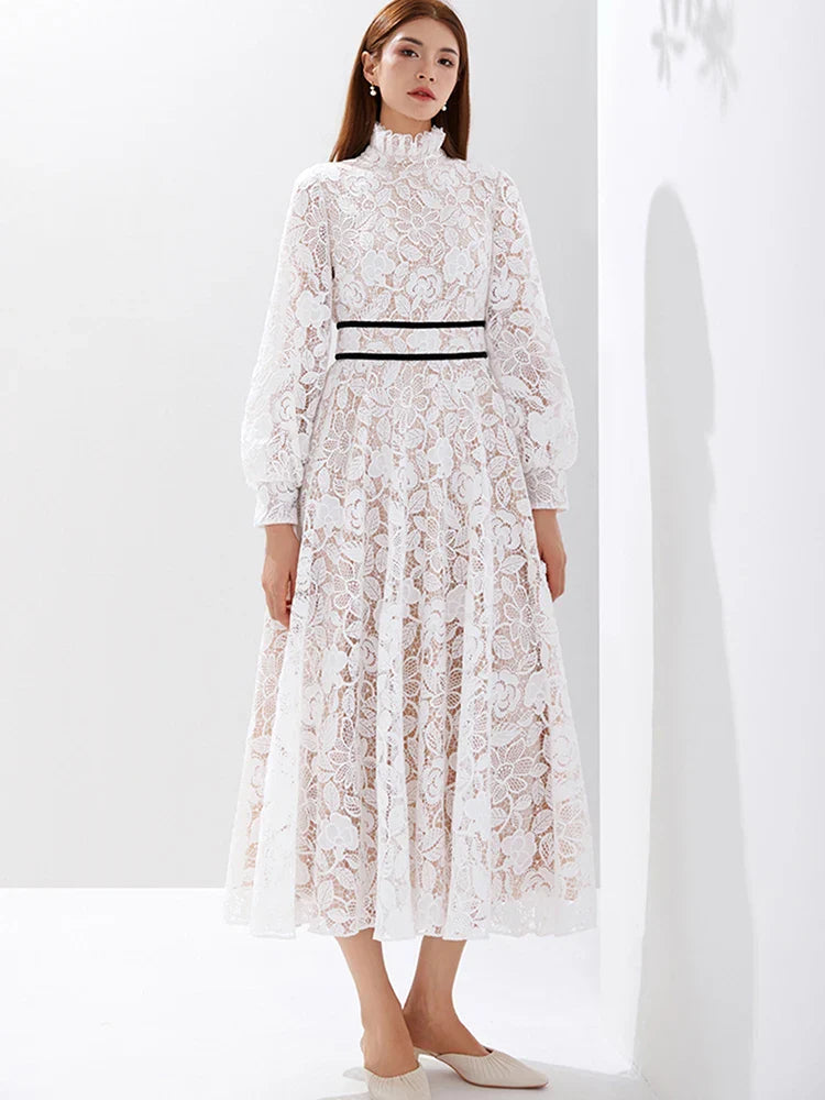 Quality Women Luxury Embroidered Long Maxi Evening Dress Elegant White New Long Sleeve Evening Party Dress Vestidos