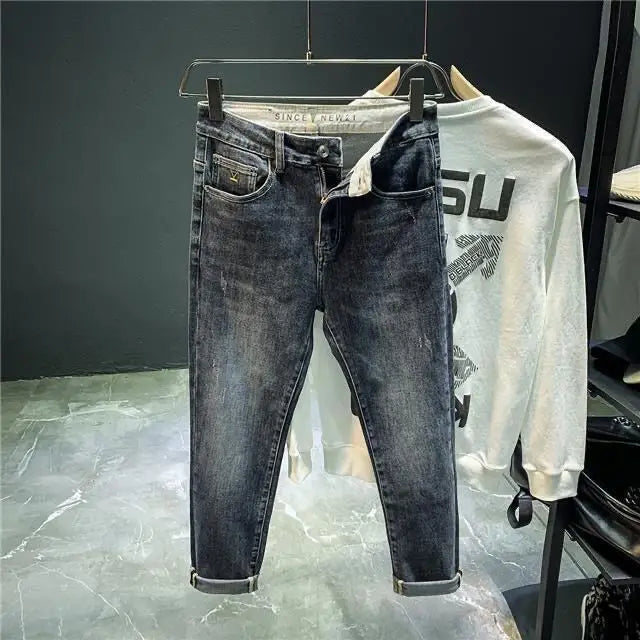 High-end 2023 Harajuku Designer Clothes Denim New Trousers Kpop Stretch Trendy Korean-style with Our Luxury Men's Casual Jeans
