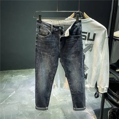 High-end 2023 Harajuku Designer Clothes Denim New Trousers Kpop Stretch Trendy Korean-style with Our Luxury Men's Casual Jeans