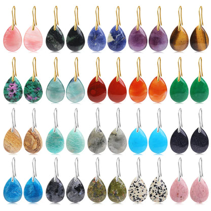 Natural Stone Pendant Women's Teardrop Earrings Elegant Gem Jewelry Creative Gift Black Obsidian Amethyst Rose Quartz Earrings
