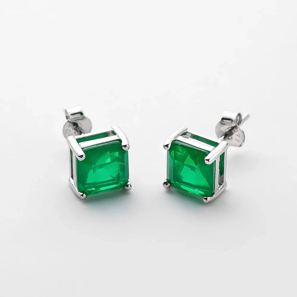 7*7mm emerald Stud Earrings for Women S925 Sterling Silver Lab Paraiba Tourmaline Gemstone Wedding Earrings Fine jewelry