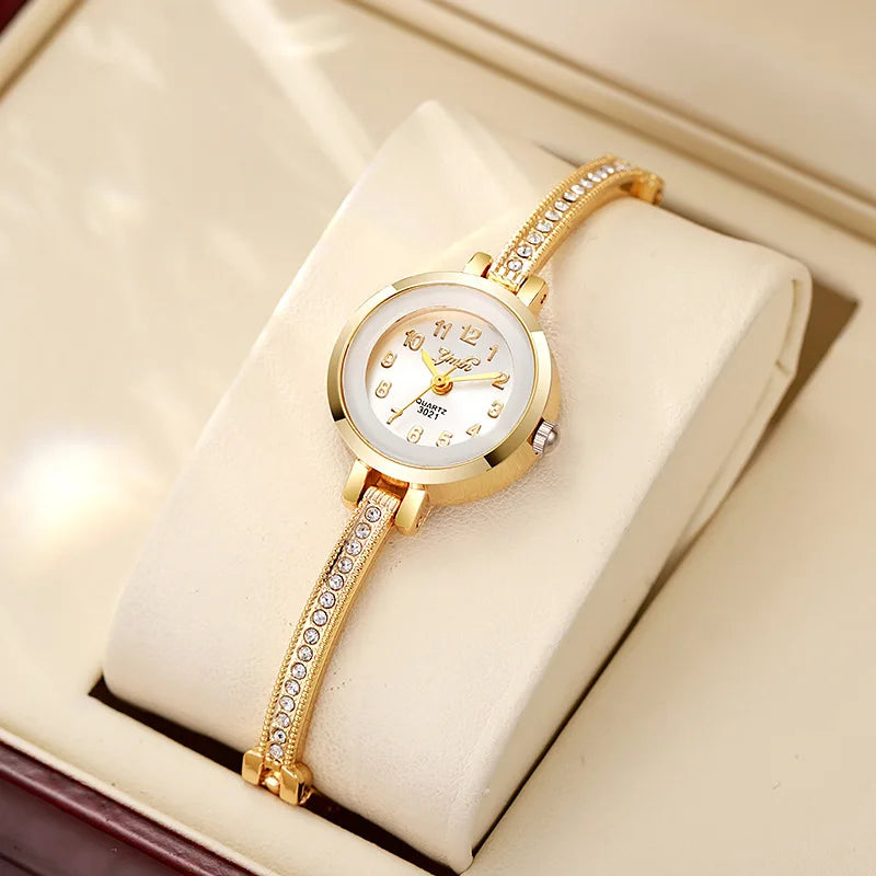 Women's round dial Arabic numeral small dial steel belt chain quartz watch