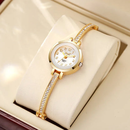 Women's round dial Arabic numeral small dial steel belt chain quartz watch