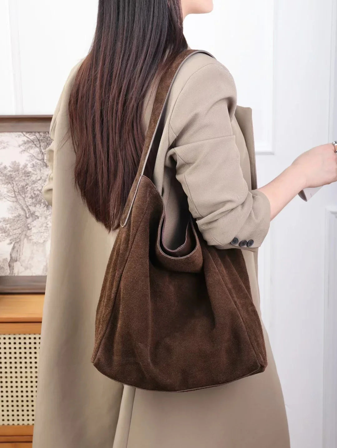 Soft Suede Cow Leather Women's Shoulder Crossbody Bags Luxury Designer Brand Ladies High Quality Large Tote Bag Autumn Winter