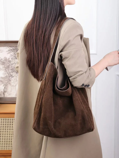 Soft Suede Cow Leather Women's Shoulder Crossbody Bags Luxury Designer Brand Ladies High Quality Large Tote Bag Autumn Winter
