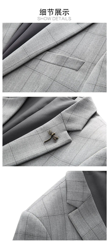 ( Jacket + Vest + Pants ) Fashion Boutique Plaid Mens Casual Business Suit Groom Wedding Dress Formal Slim Plaid Suit