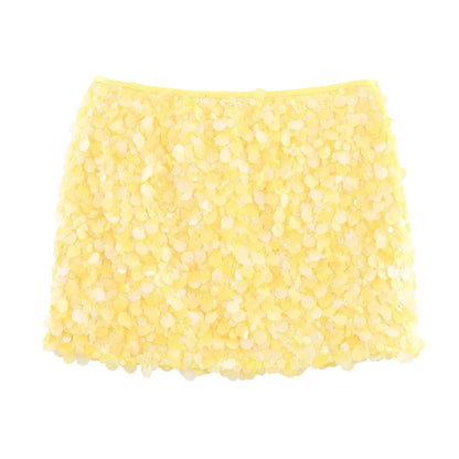 Women Spring Autumn Chic Mini Skirts Fashion With Sequined Solid Side Zipper Short Skirt Female Vintage High Waist Skirt