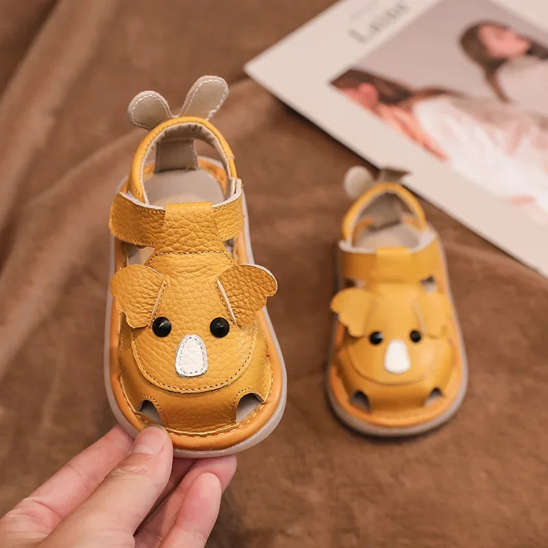 Summer Children Shoes Baby Girls Boys Genuine Leather Sandals Soft Sole Anti Slip Toddler Shoes Cartoon Kids Brach Sandals