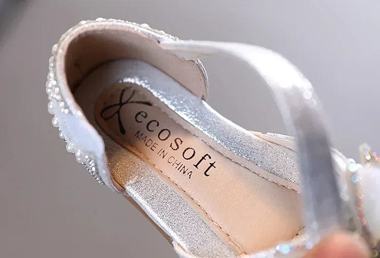 2025 Summer Girls Flat Princess Sandals Fashion Sequins Bow Rhinestone Baby Shoes Kids Shoes For Party Wedding Party Sandals