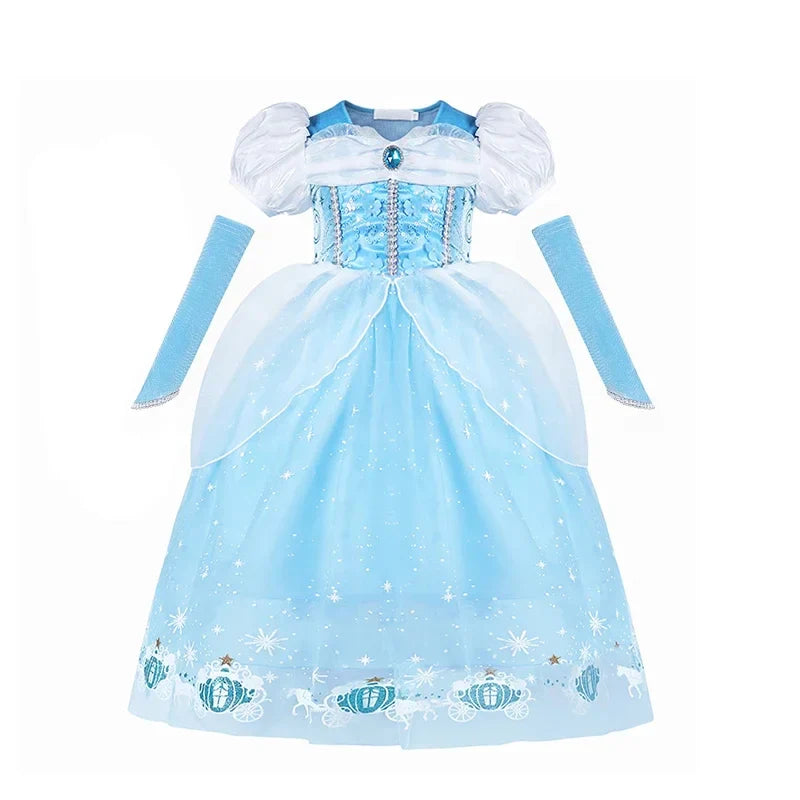 Cinderella Princess Cosplay Dress for Girl Kids Ball Gown Sequin Carnival TUTU Puff Mesh Clothing for Birthday Gift Purim Dress