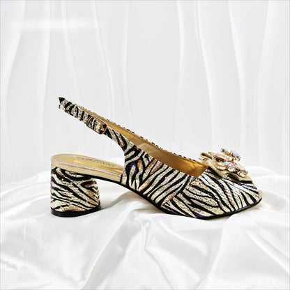 Fashion Women Elegant Gold High Heel Shoe and Matching Bag Set with Rhinestone Accents Stylish Peep Toe Design for Party