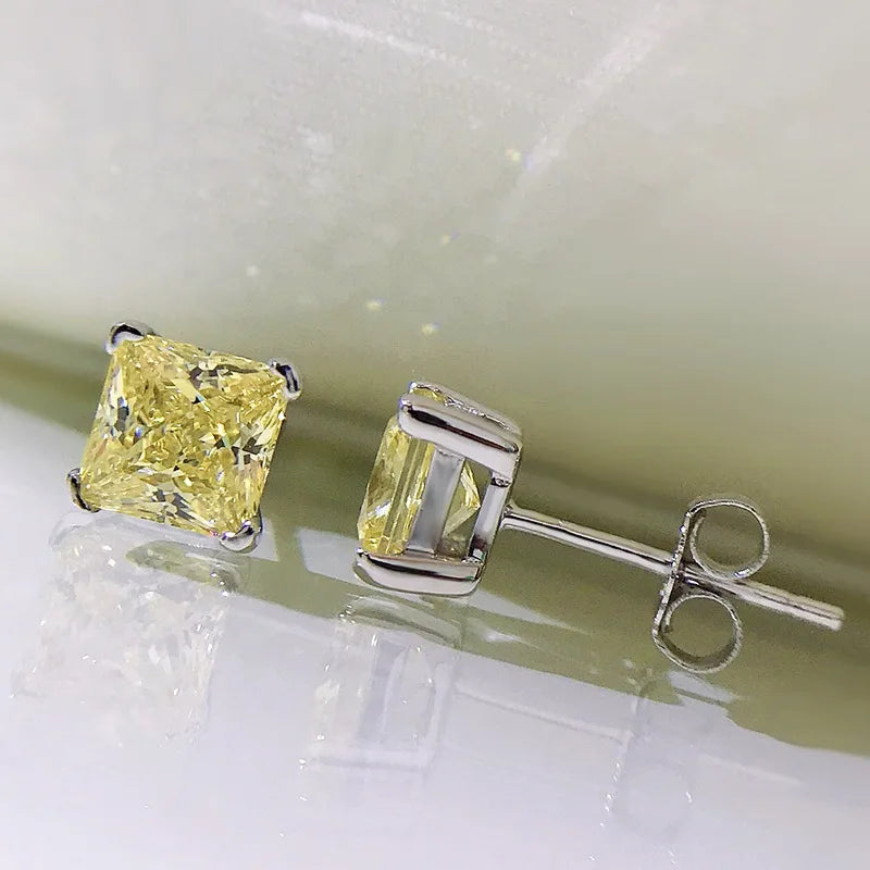 6x6mm Yellow Pink High Carbon Diamond Gemstone Earrings for Women 100% 925 Sterling Silver Classic Fine Jewelry Wholesale