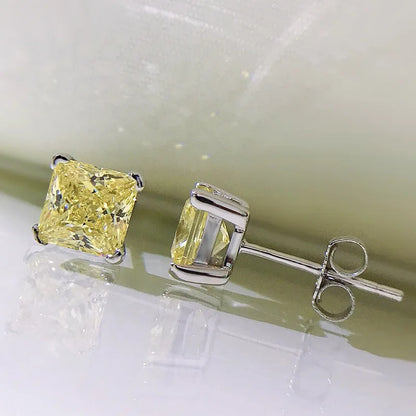 6x6mm Yellow Pink High Carbon Diamond Gemstone Earrings for Women 100% 925 Sterling Silver Classic Fine Jewelry Wholesale