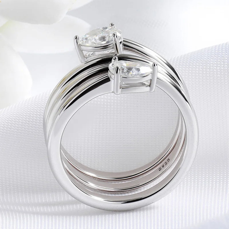 4*6mm 2 Gems Pear Cut Moissanite Rings for Women Certified Jewelry Luxury Wedding Band 925 Sterling Silver Plated 18K