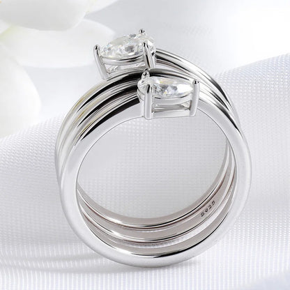 4*6mm 2 Gems Pear Cut Moissanite Rings for Women Certified Jewelry Luxury Wedding Band 925 Sterling Silver Plated 18K