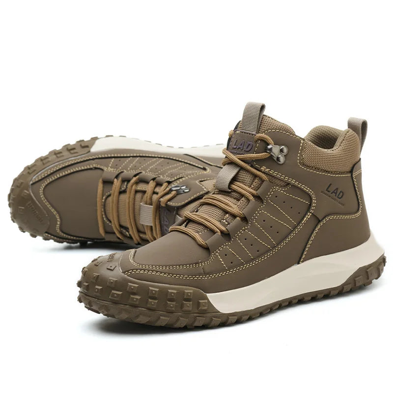 Men's four season work shoes with high top, comfortable soft sole, anti smashing steel toe safety shoes