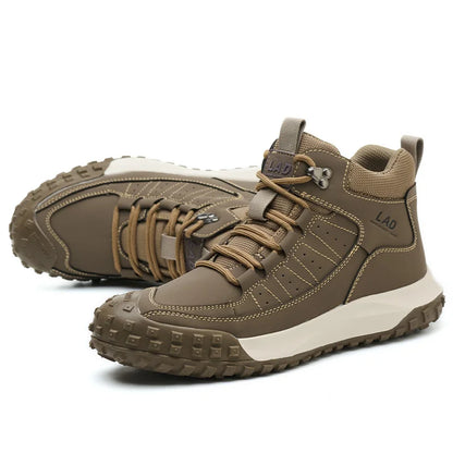 Men's four season work shoes with high top, comfortable soft sole, anti smashing steel toe safety shoes