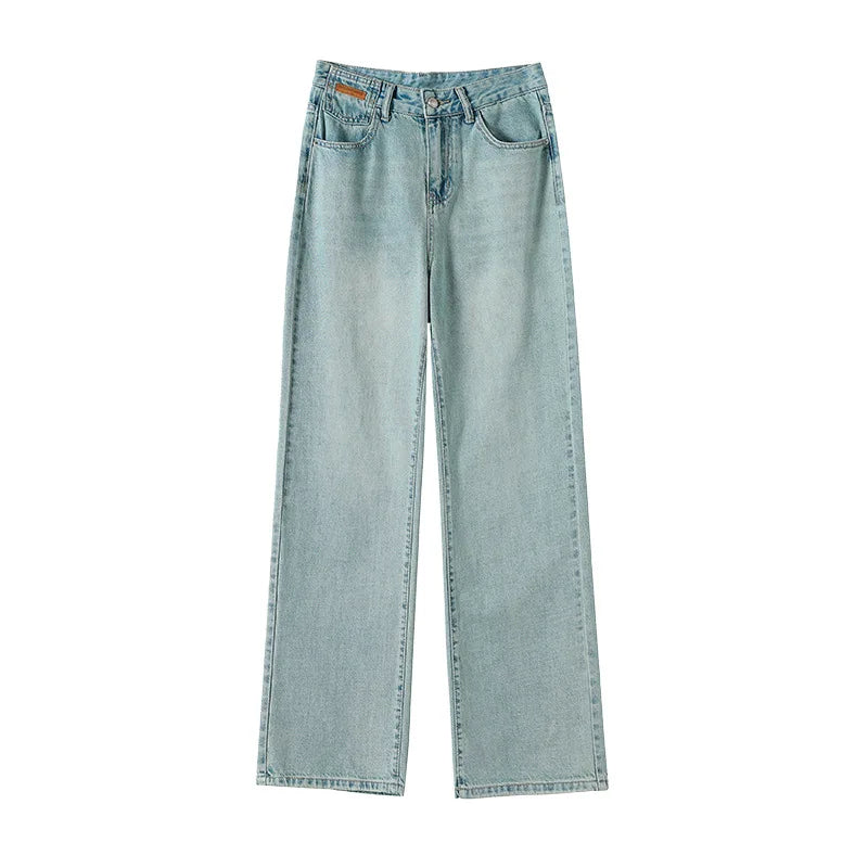 High Waist Embroidery Loose Denim Long Wide Leg Pants