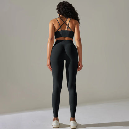 2 Pcs Women Yoga Set Sexy Seamless Sports Set Gym Fitness Bra Set Hip Push Up Leggings Set Workout Clothing Women Sportswear