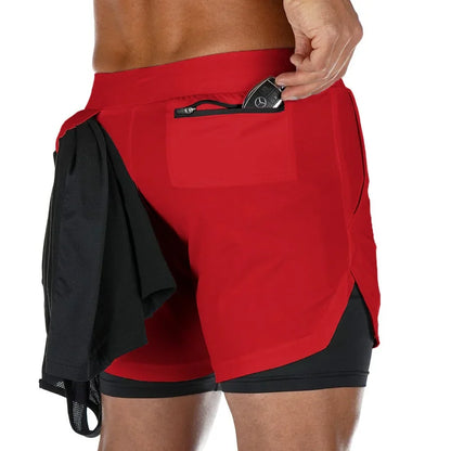 Running Shorts Men 2 In 1 Double-deck Quick Dry GYM Sport Shorts Fitness Jogging