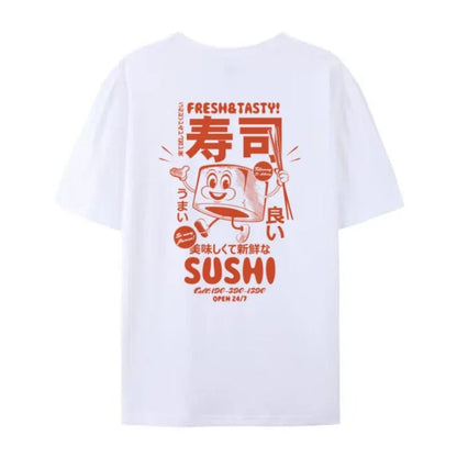Retro Sushi Back Print Japanese Food T-Shirts Women Cute Funny Graphic Tees Oversized Streetwear Clothes Unisex Fashion Top Gift