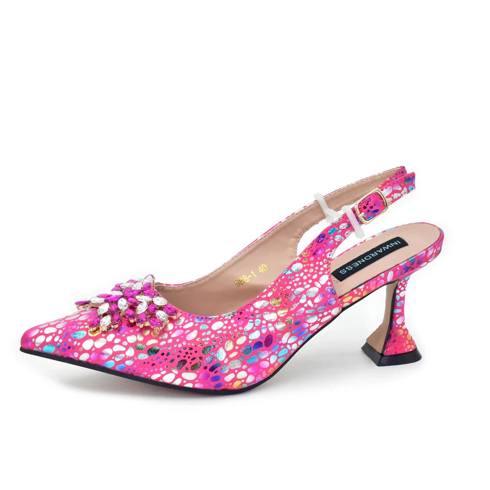 Women Nigerian Italian Shoes and Bags Set with Rhinestone Shoe and Bag Set for Nigeria Party Italy Crystal Butterfly-knot Shoes