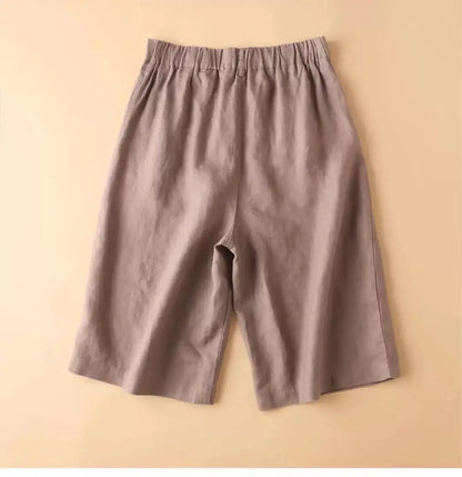 Linen Women's Summer Shorts Casual Elastic Waist White Shorts Solid Basic Loose Wide Leg Cotton Linen Women High Waist Short