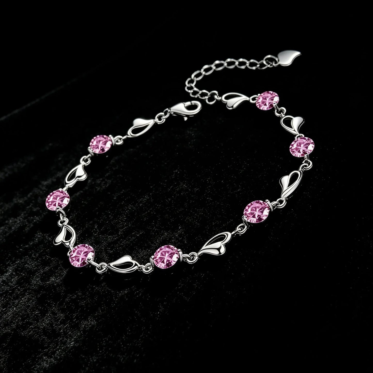 925 Sterling Silver Heart Shaped Bracelet For Women vintage style Pink Moissanite Charm Bracelets Original Party Jewelry